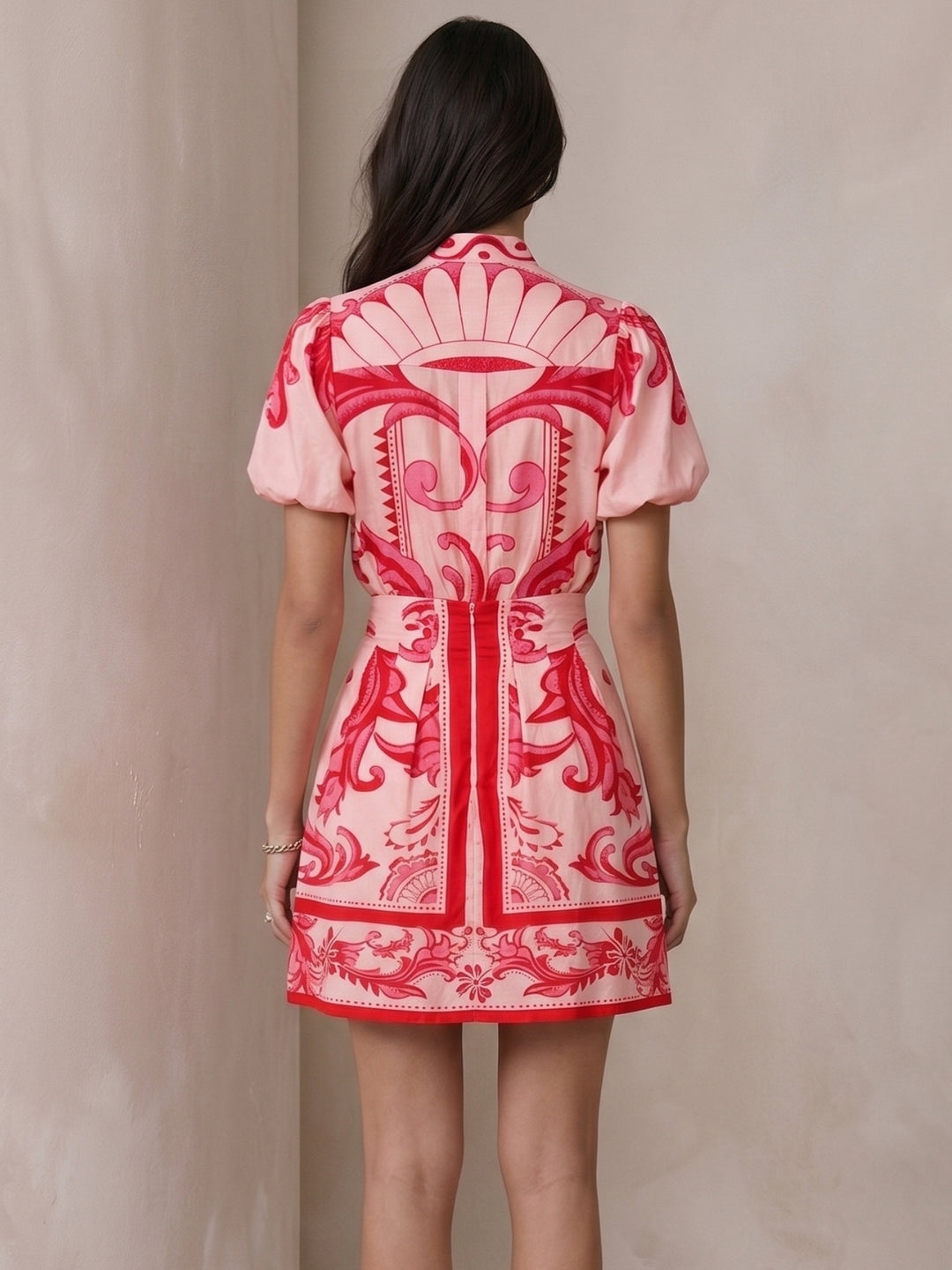 Pink Puff Sleeve Shirt And Skirt Set