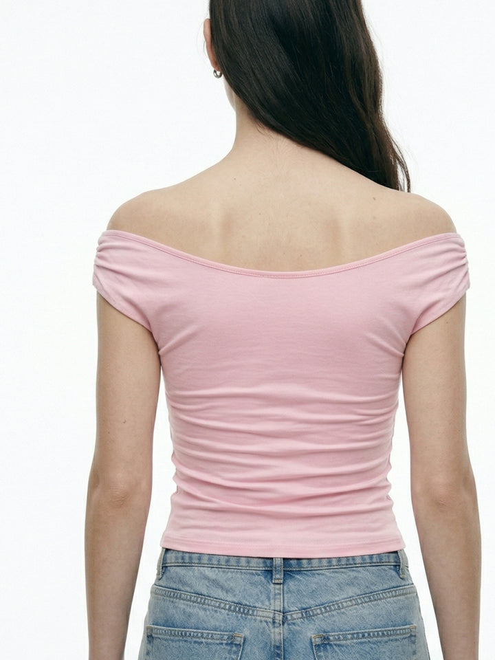 Pink Asymmetrical Neckline Fitted Top