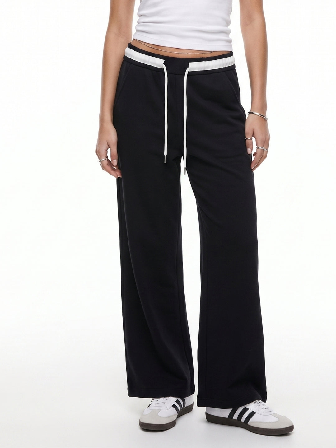 Black High Contrast Waist Wide Leg Pant