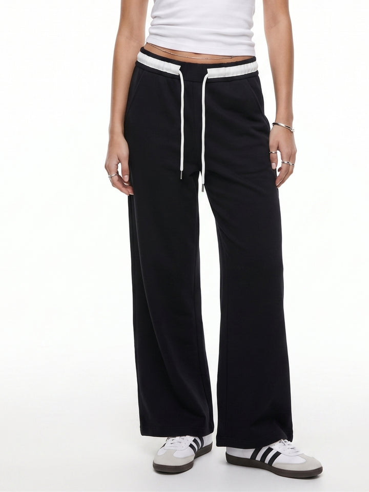 Black High Contrast Waist Wide Leg Pant