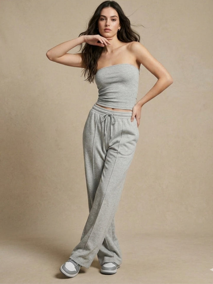 Grey Tube Top With Sweatpants Co-Ord Set