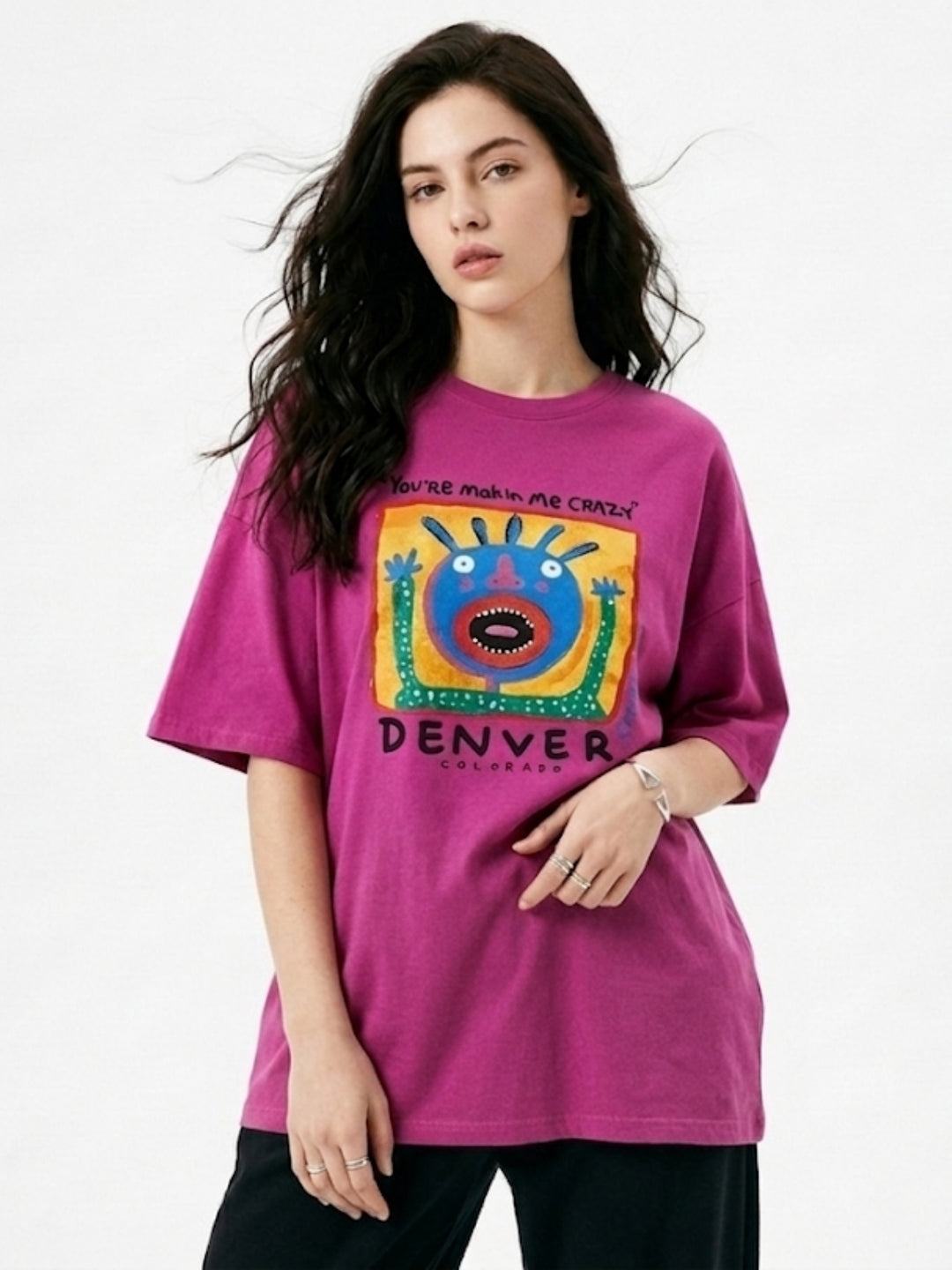 Magenta Chest Print Graphic Tshirt