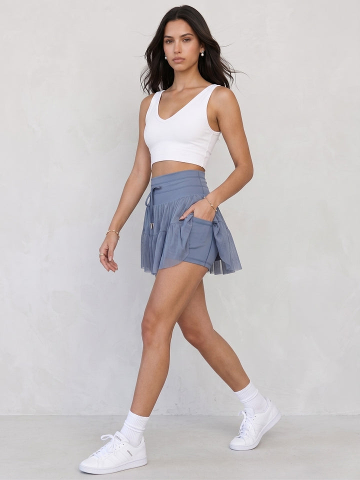 Blue Waist Fitted Tiered Skirt