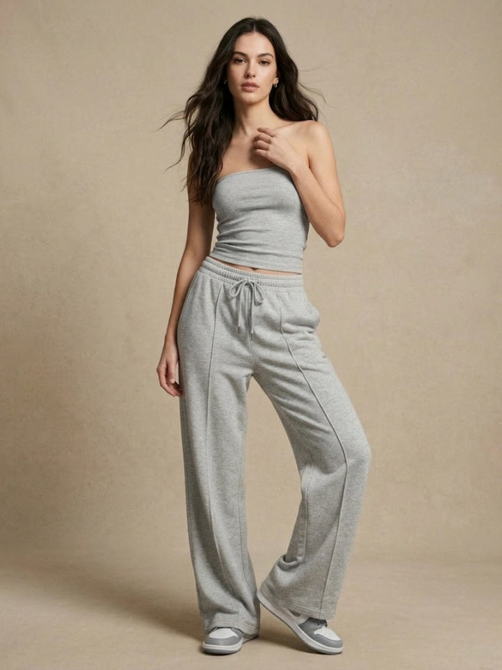 Grey Tube Top With Sweatpants Co-Ord Set
