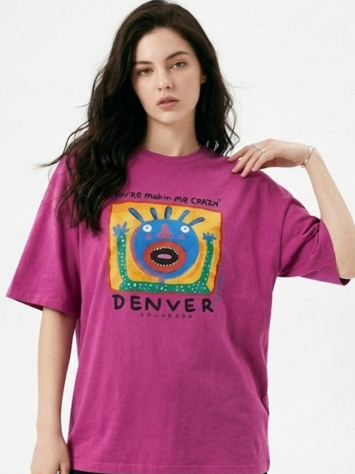 Magenta Chest Print Graphic Tshirt