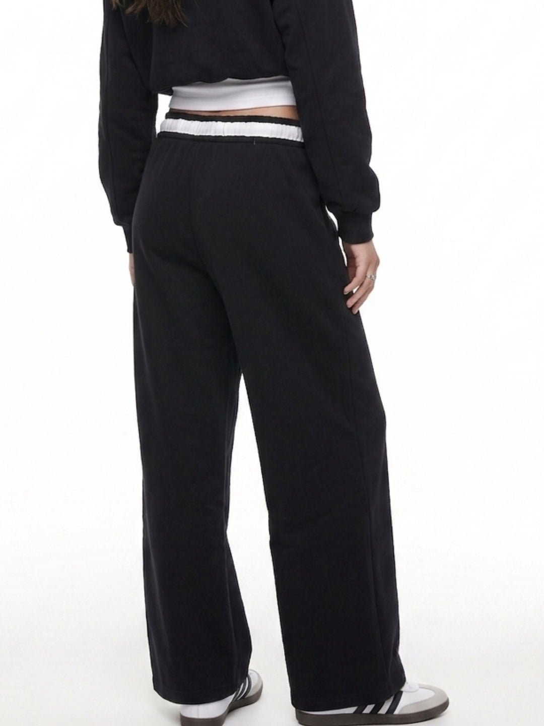 Black High Contrast Waist Wide Leg Pant