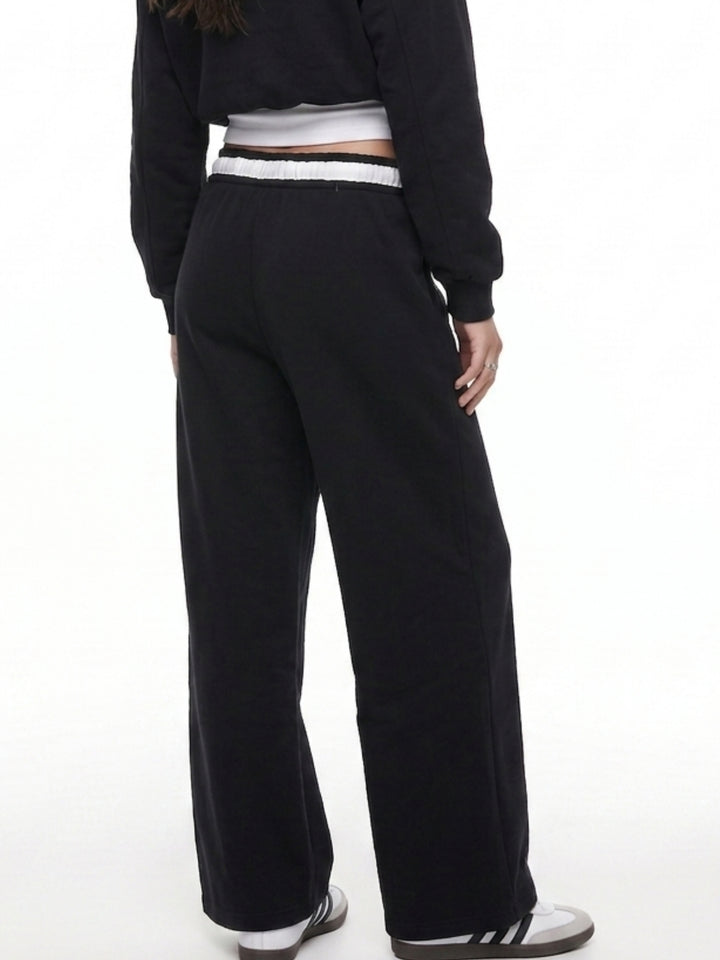 Black High Contrast Waist Wide Leg Pant