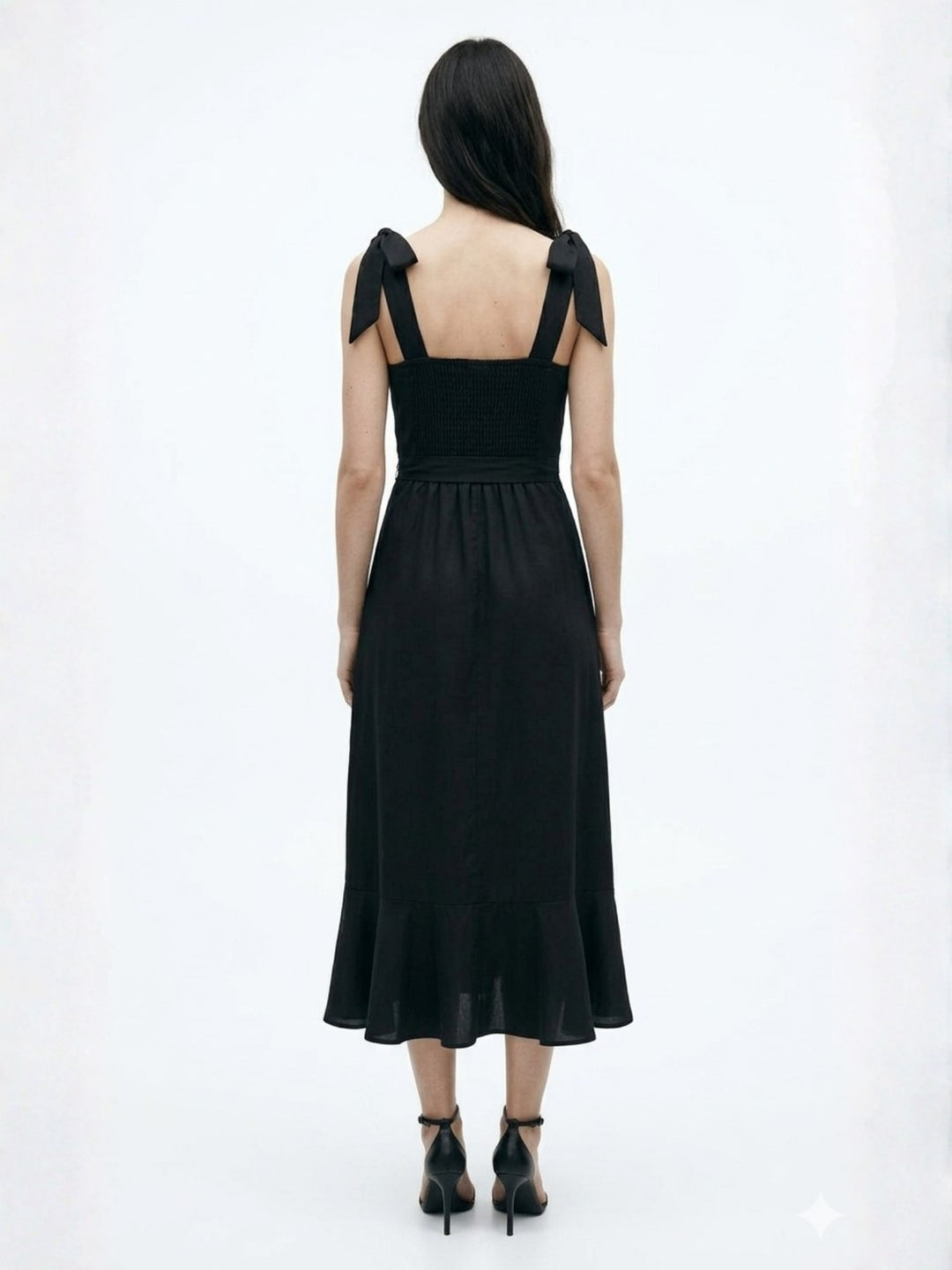 Black Shoulder Tie-Up Flare Dress