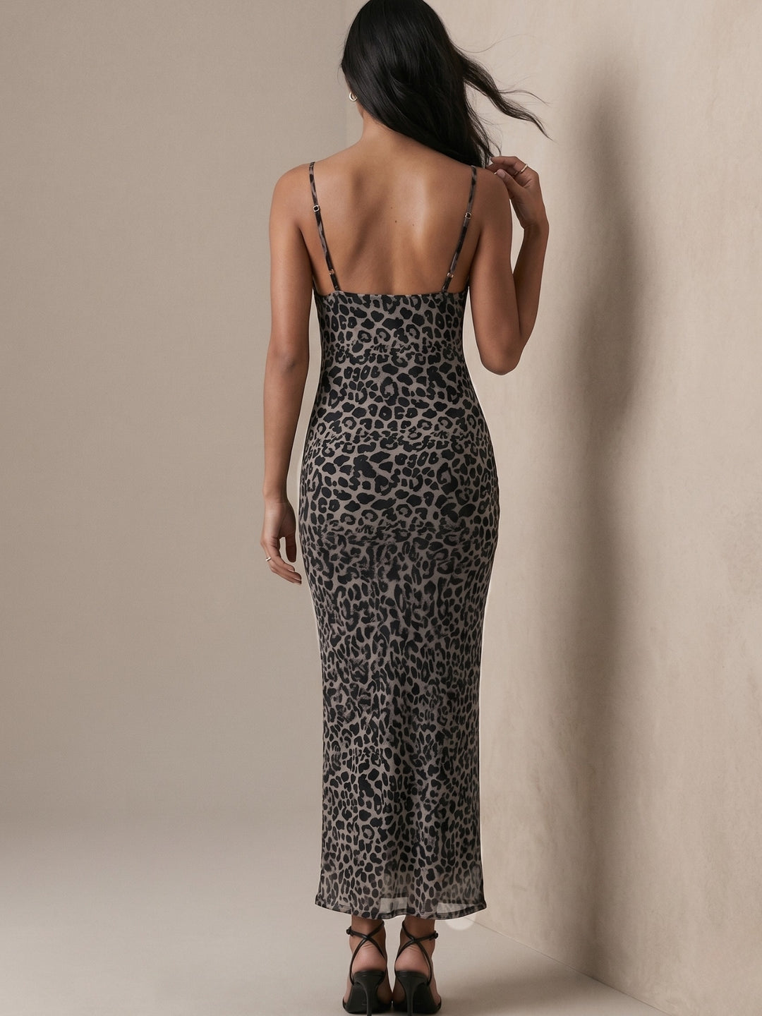 Black Shoulder Strap Animal Printed Dress