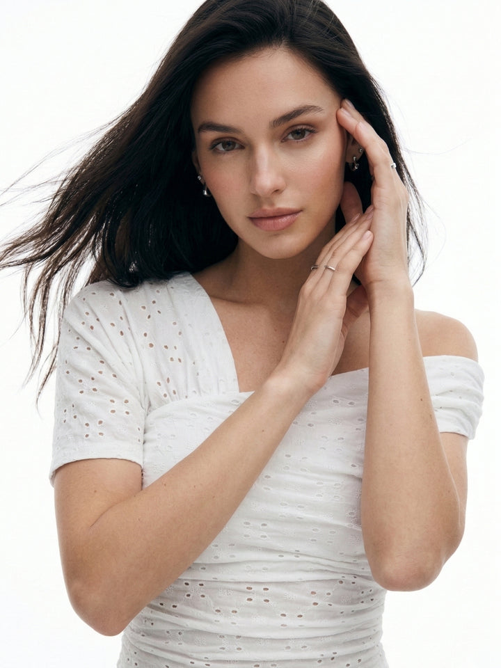 White One Shoulder Schiffli Top