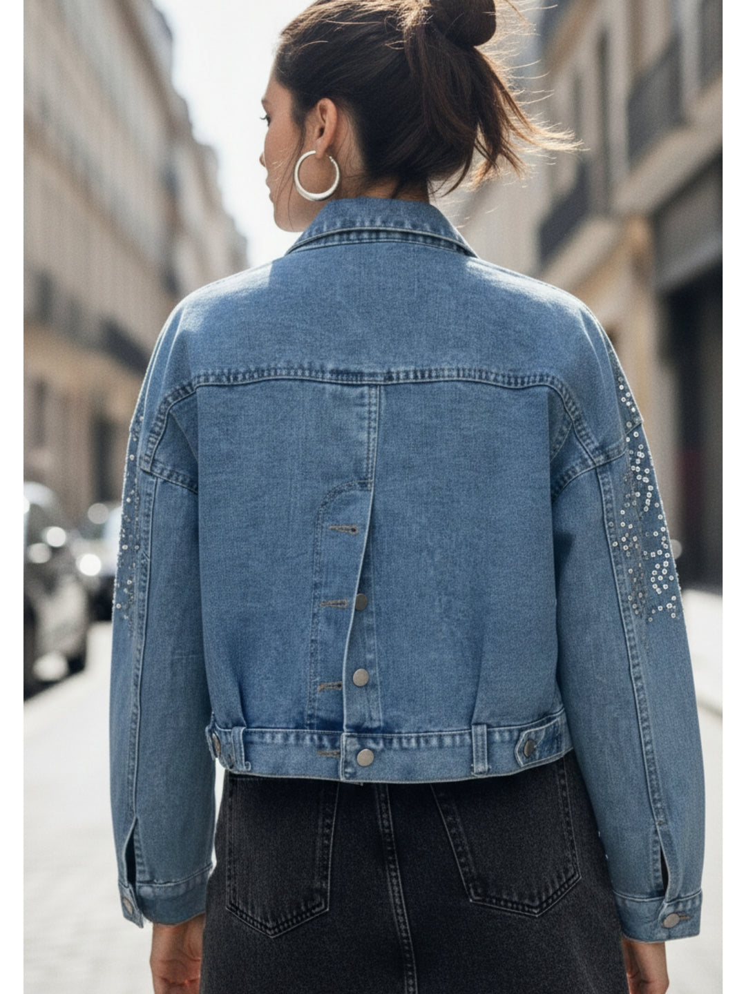 Light Blue Sequined Denim Jacket