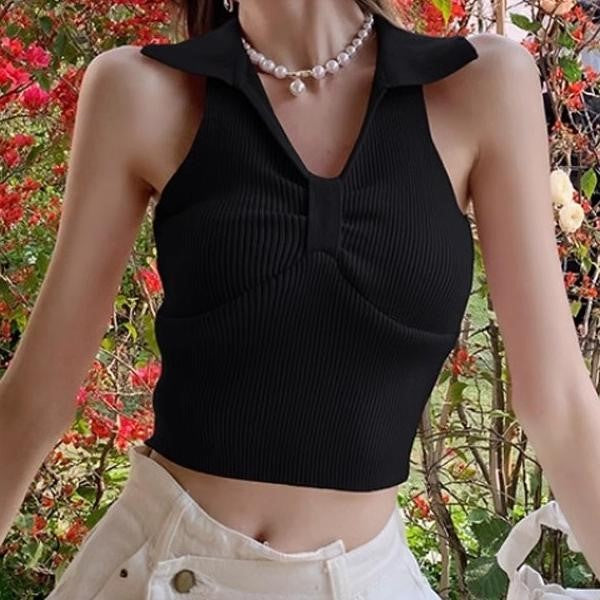 Black Collared Tank Top