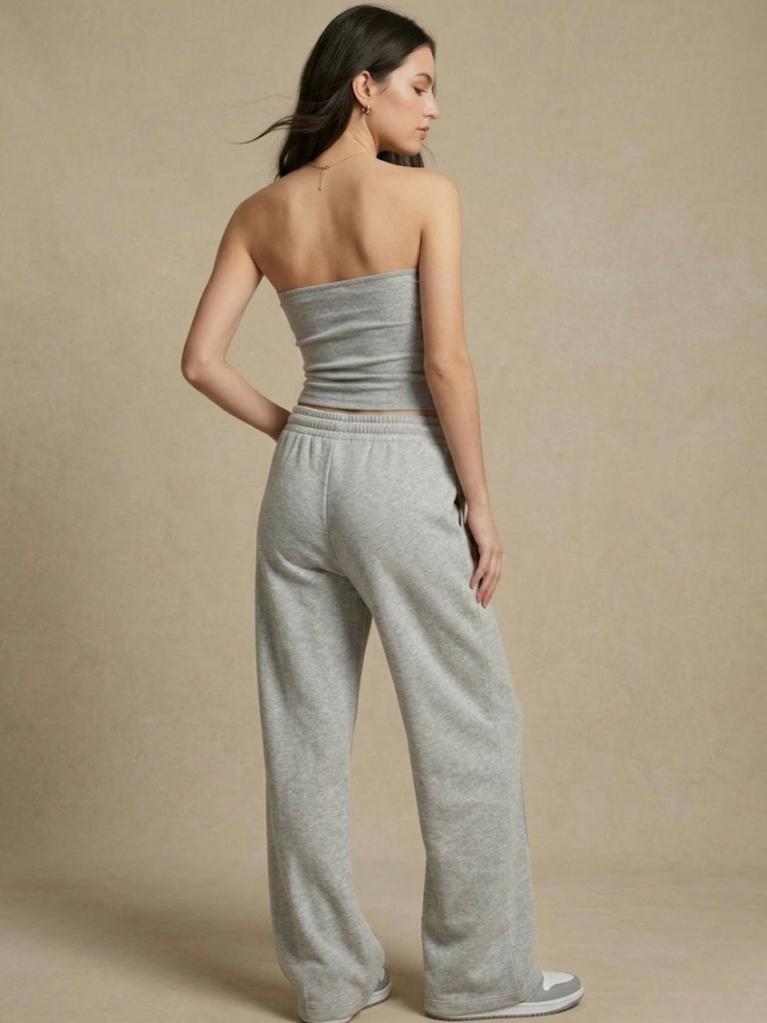 Grey Tube Top With Sweatpants Co-Ord Set