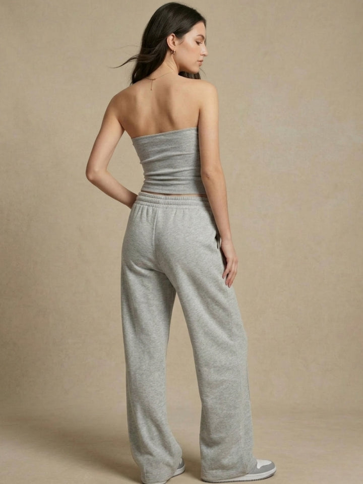 Grey Tube Top With Sweatpants Co-Ord Set