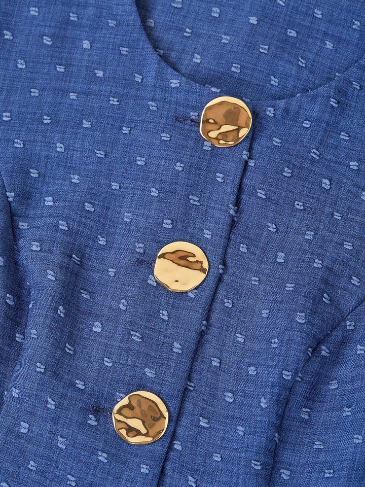 Blue Stylized Botton Printed Vest