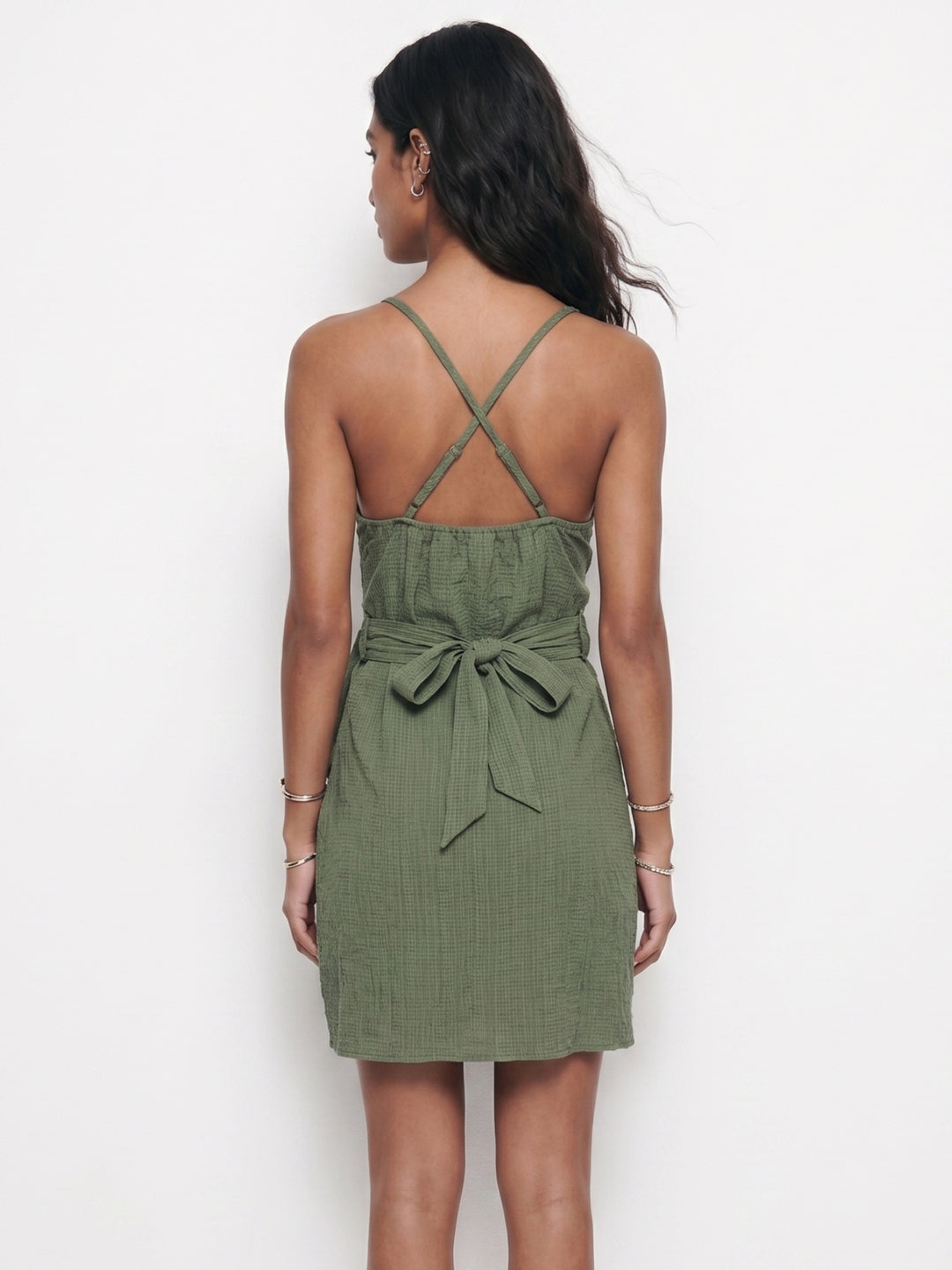 Olive Spaghetti Strap Wrap Dress