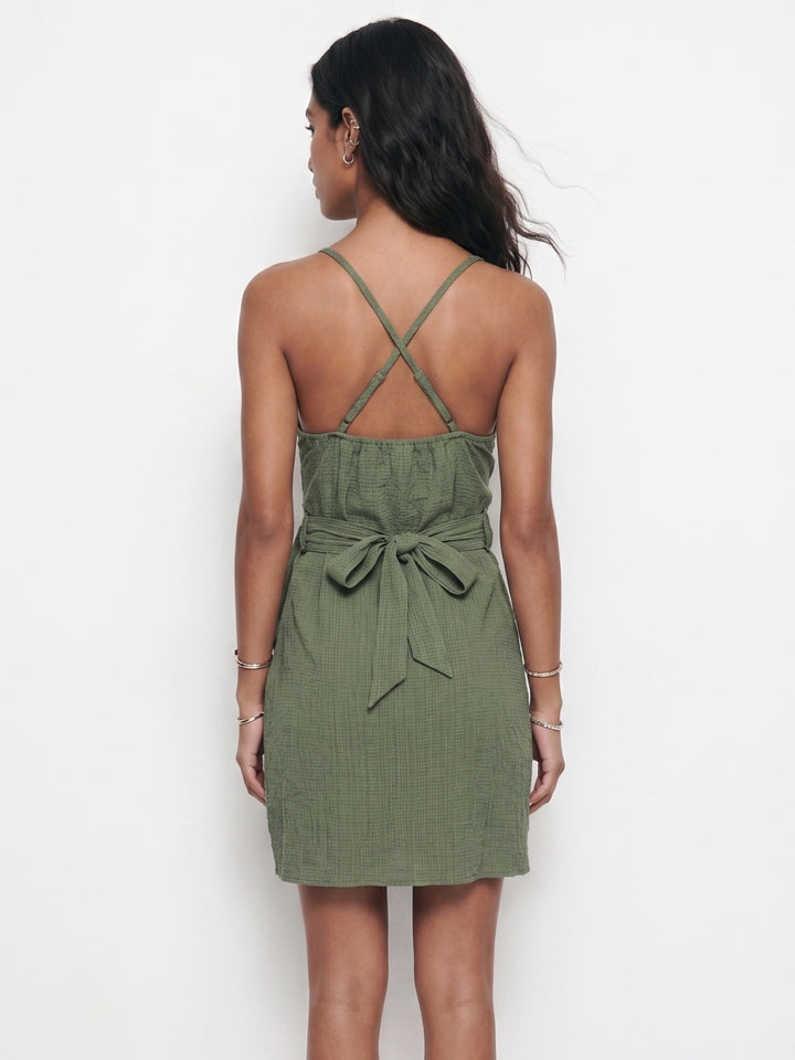 Olive Spaghetti Strap Wrap Dress