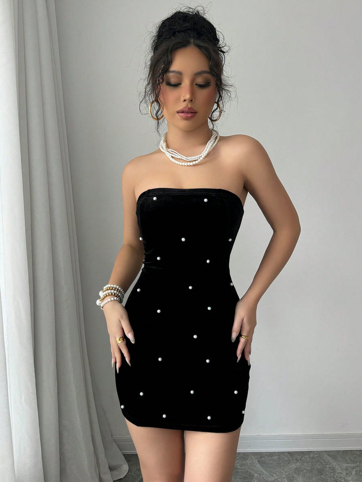 Black Sequined Tube Dress