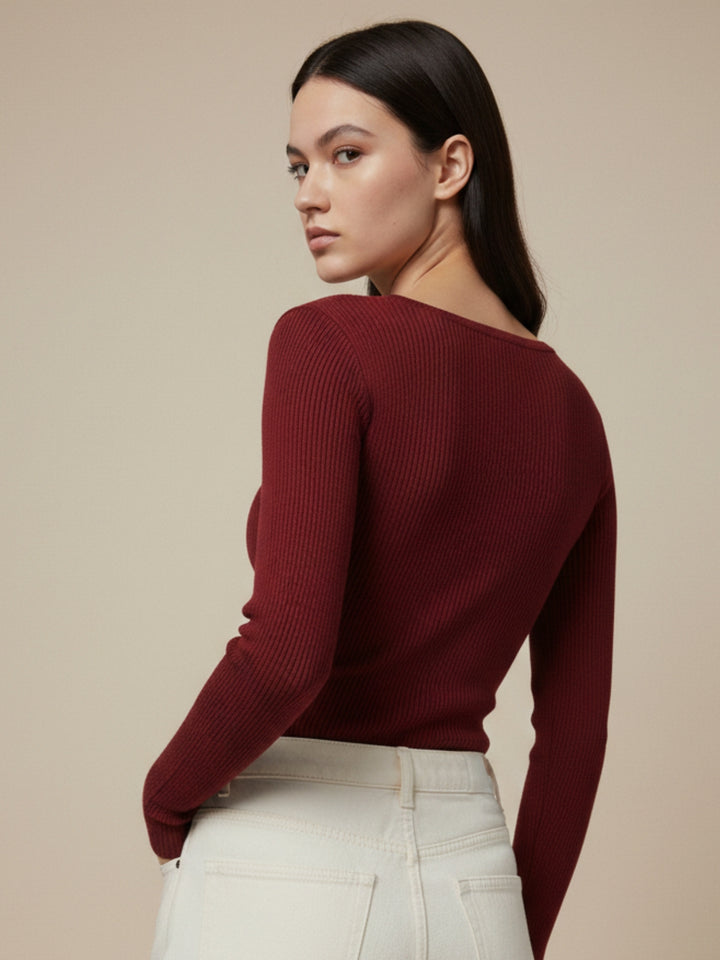 Red Full Sleeve Fitted Top