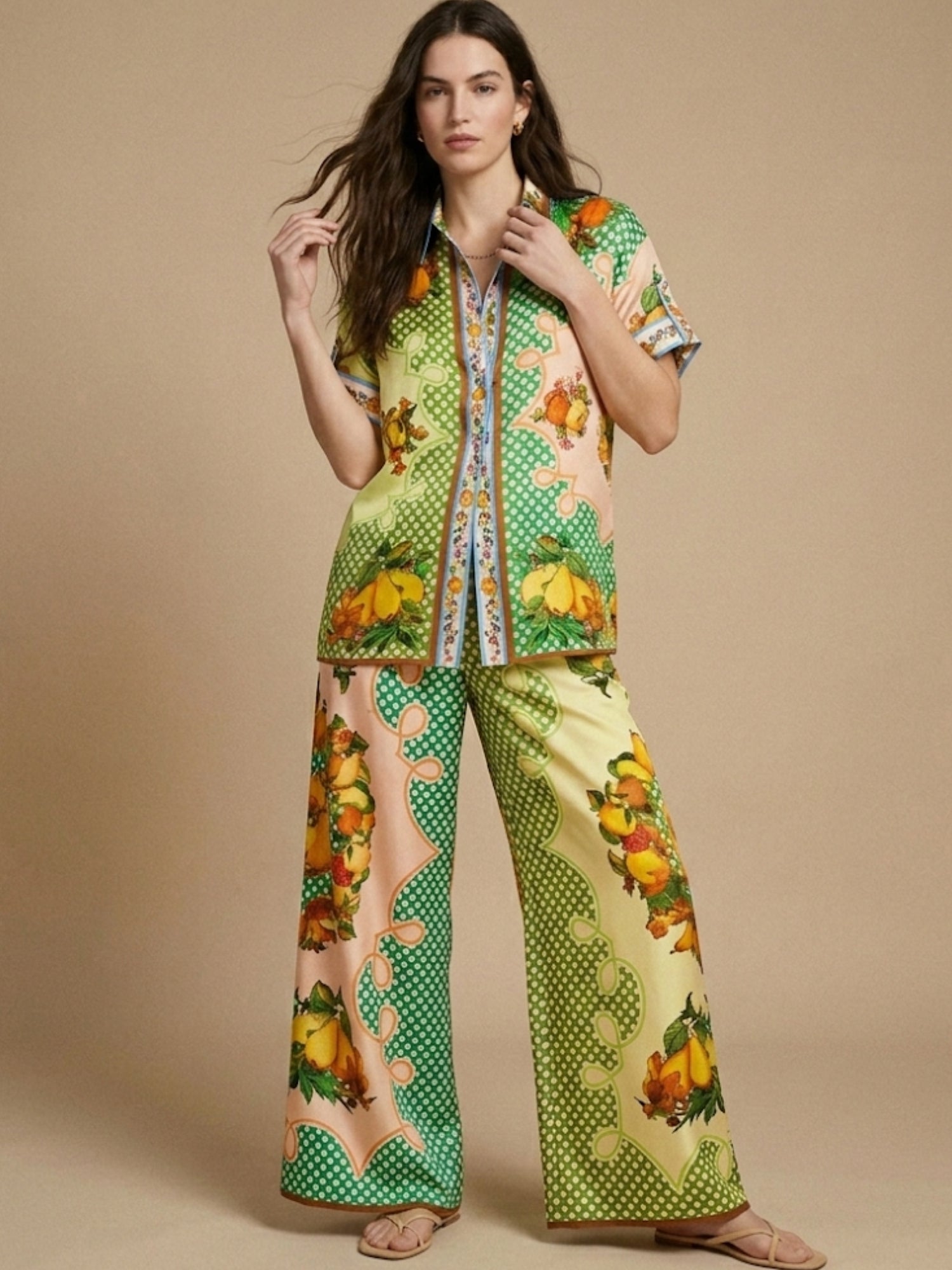 Green Abstract Print Shirt And Trouser Co-Ord Set