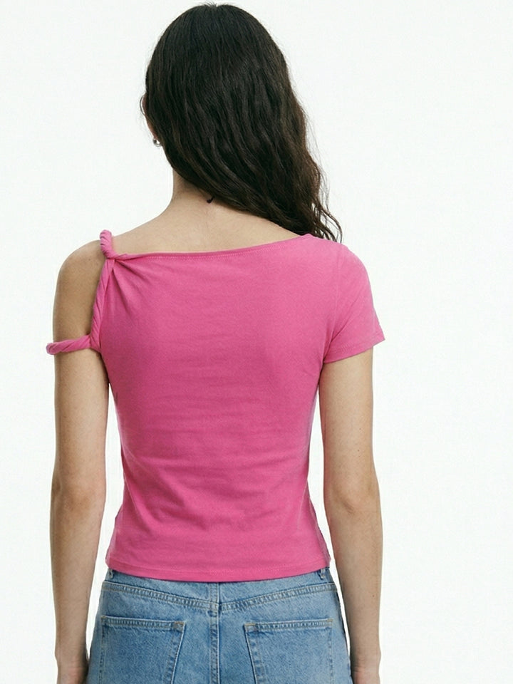 Pink One Shoulder Asymmetrical Neckline Top