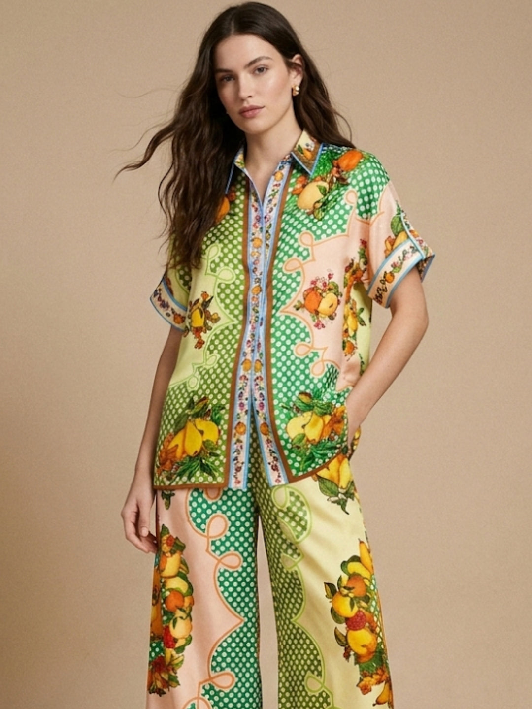 Green Abstract Print Shirt And Trouser Co-Ord Set