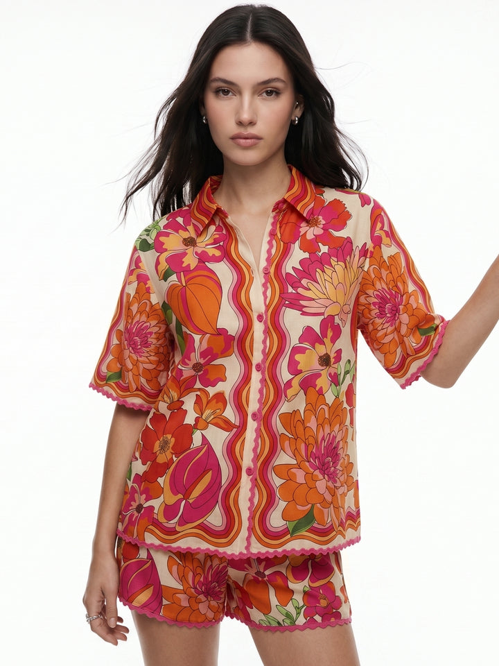Multi Abstract Printed Shirt And Shorts Set