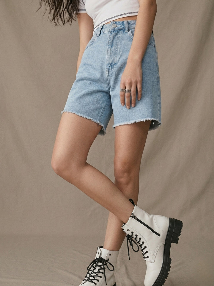 Blue High Waisted Denim Shorts
