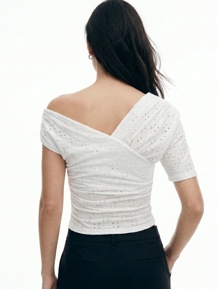 White One Shoulder Schiffli Top