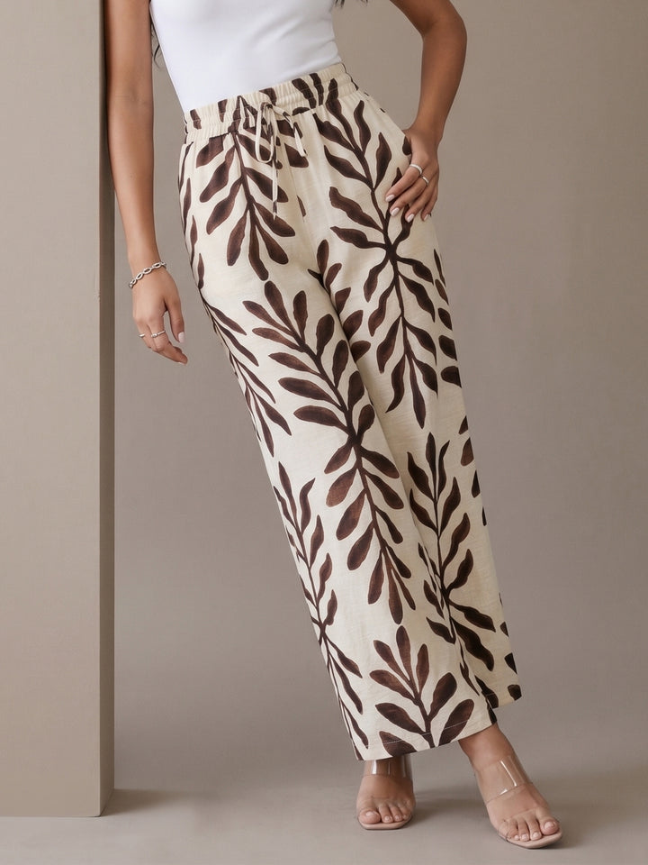 Cream High Waist Printed Pant