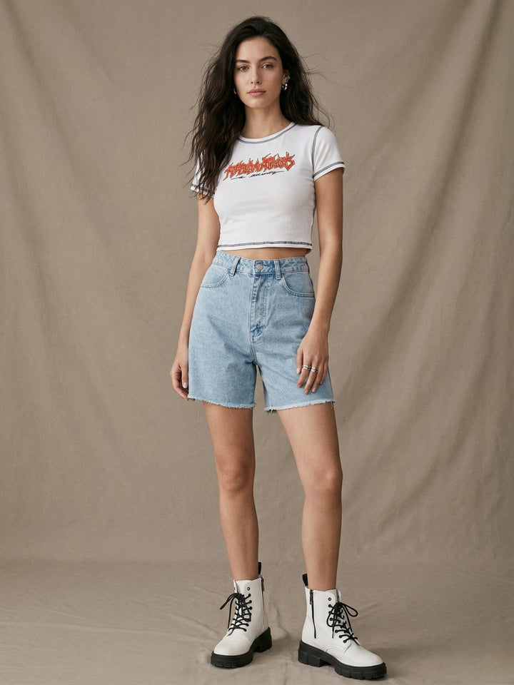 Blue High Waisted Denim Shorts