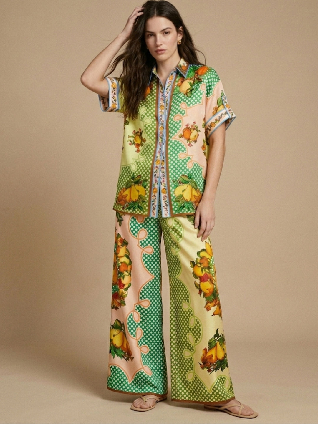 Green Abstract Print Shirt And Trouser Co-Ord Set