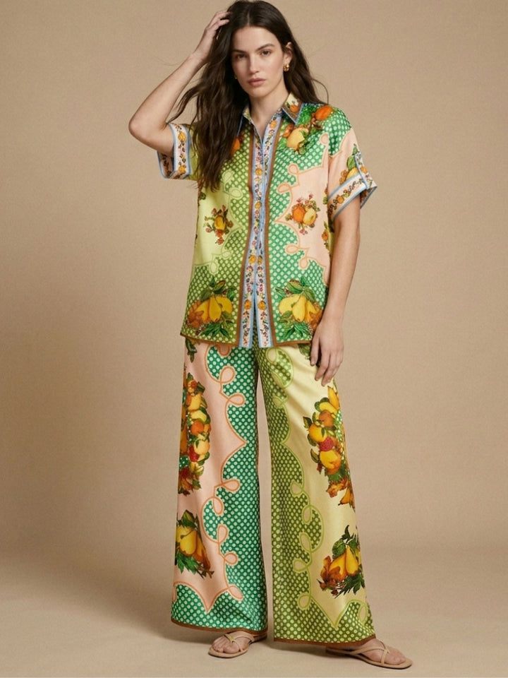 Green Abstract Print Shirt And Trouser Co-Ord Set