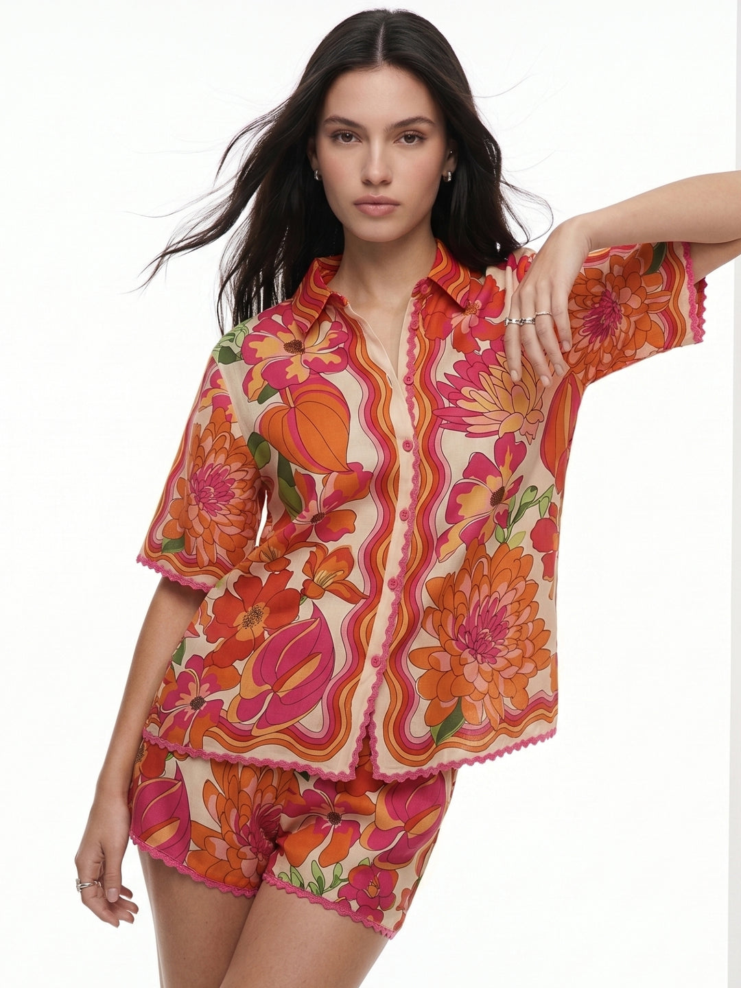 Multi Abstract Printed Shirt And Shorts Set