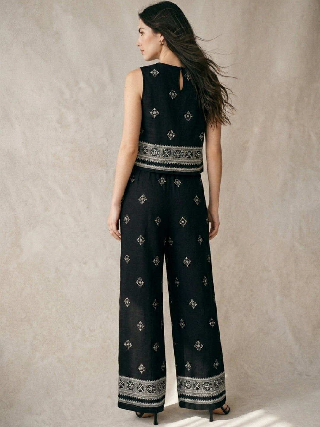 Black Placement Printed Top And Pant Co-Ord Set