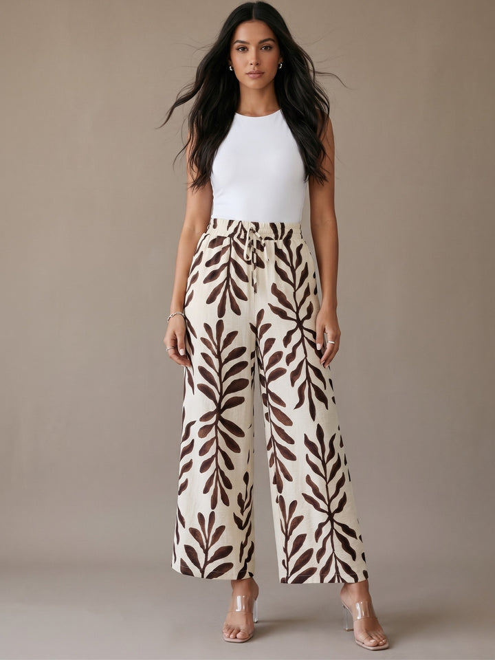 Cream High Waist Printed Pant