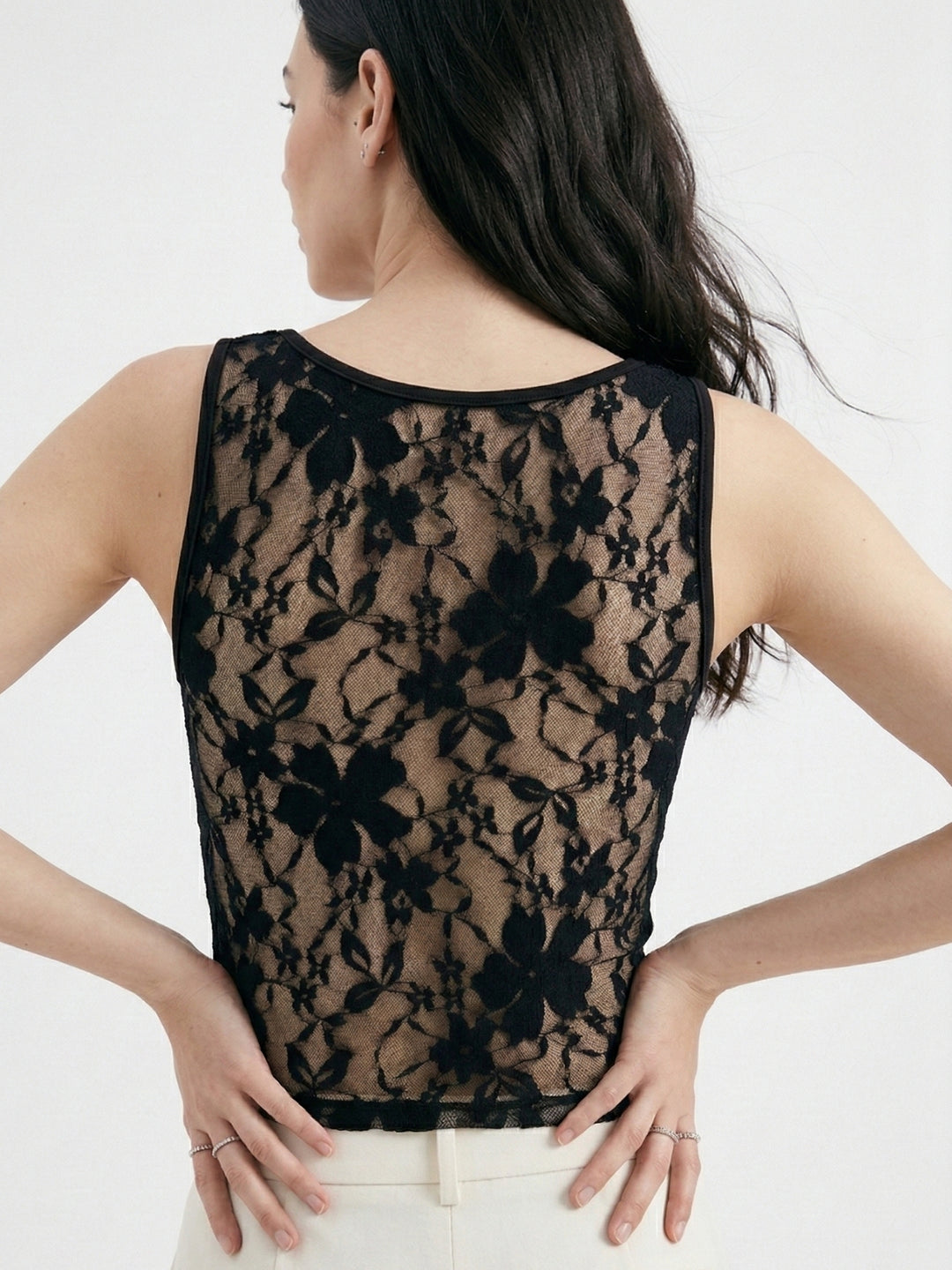 Black Sleeveless Lace Detail Top