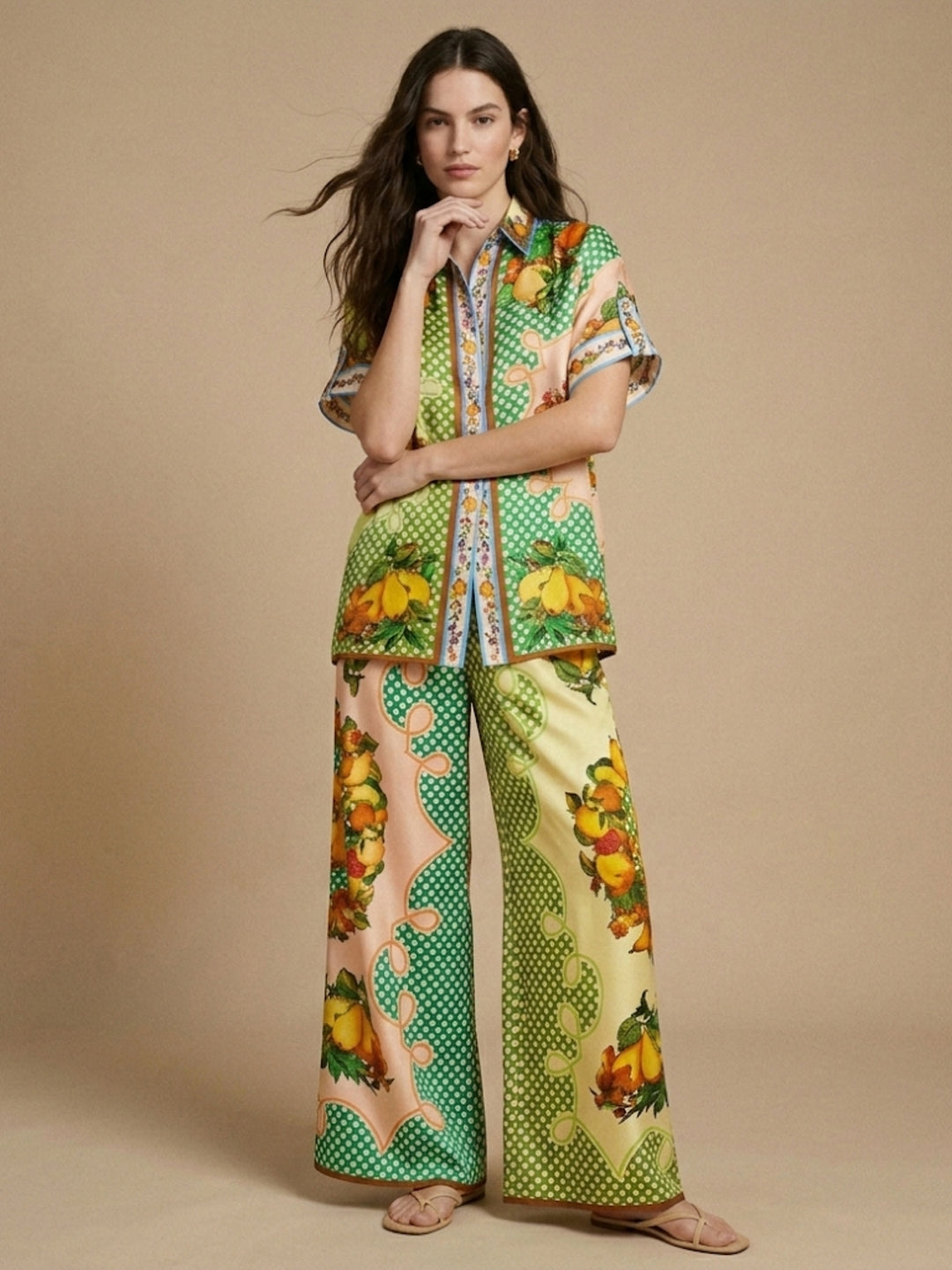 Green Abstract Print Shirt And Trouser Co-Ord Set