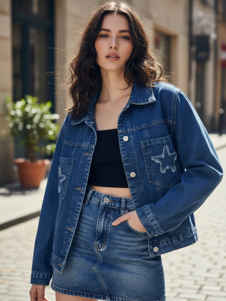 Blue Frayed Effect Denim Jacket