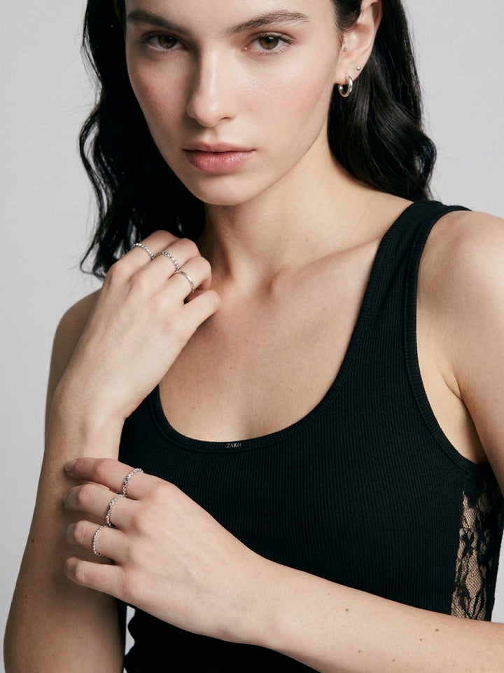 Black Sleeveless Lace Detail Top