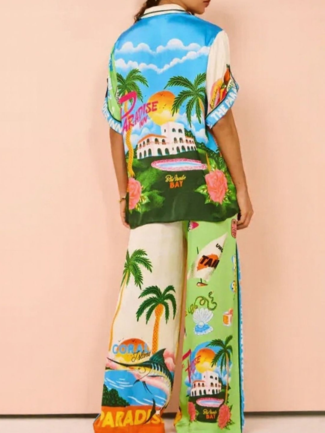 Green Abstract Print Shirt And Trouser Co-Ord Set