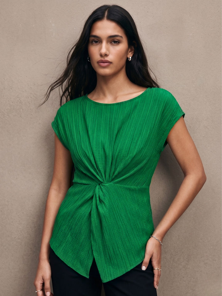 Green Short Sleeve Front Twisted Top