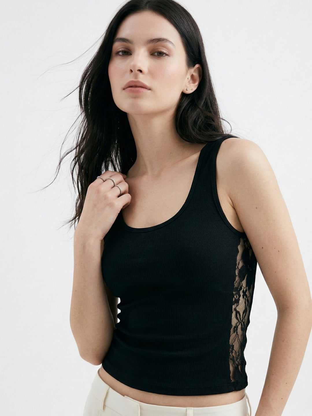 Black Sleeveless Lace Detail Top