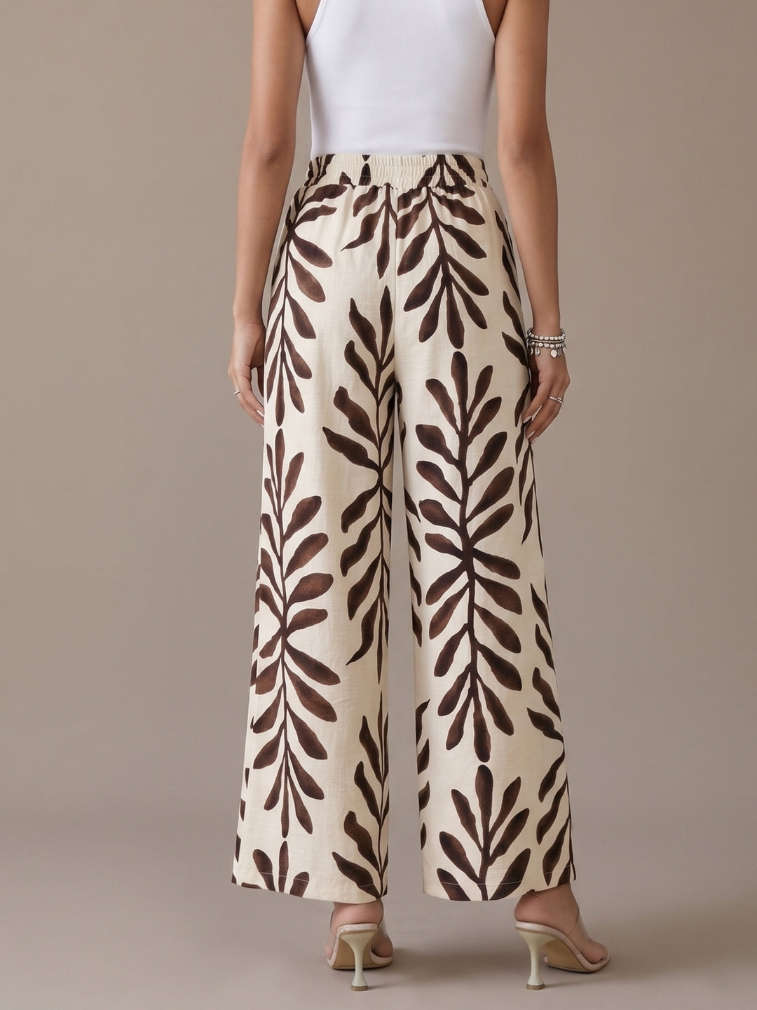 Cream High Waist Printed Pant
