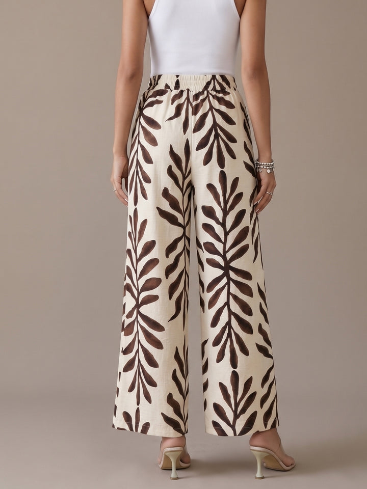 Cream High Waist Printed Pant