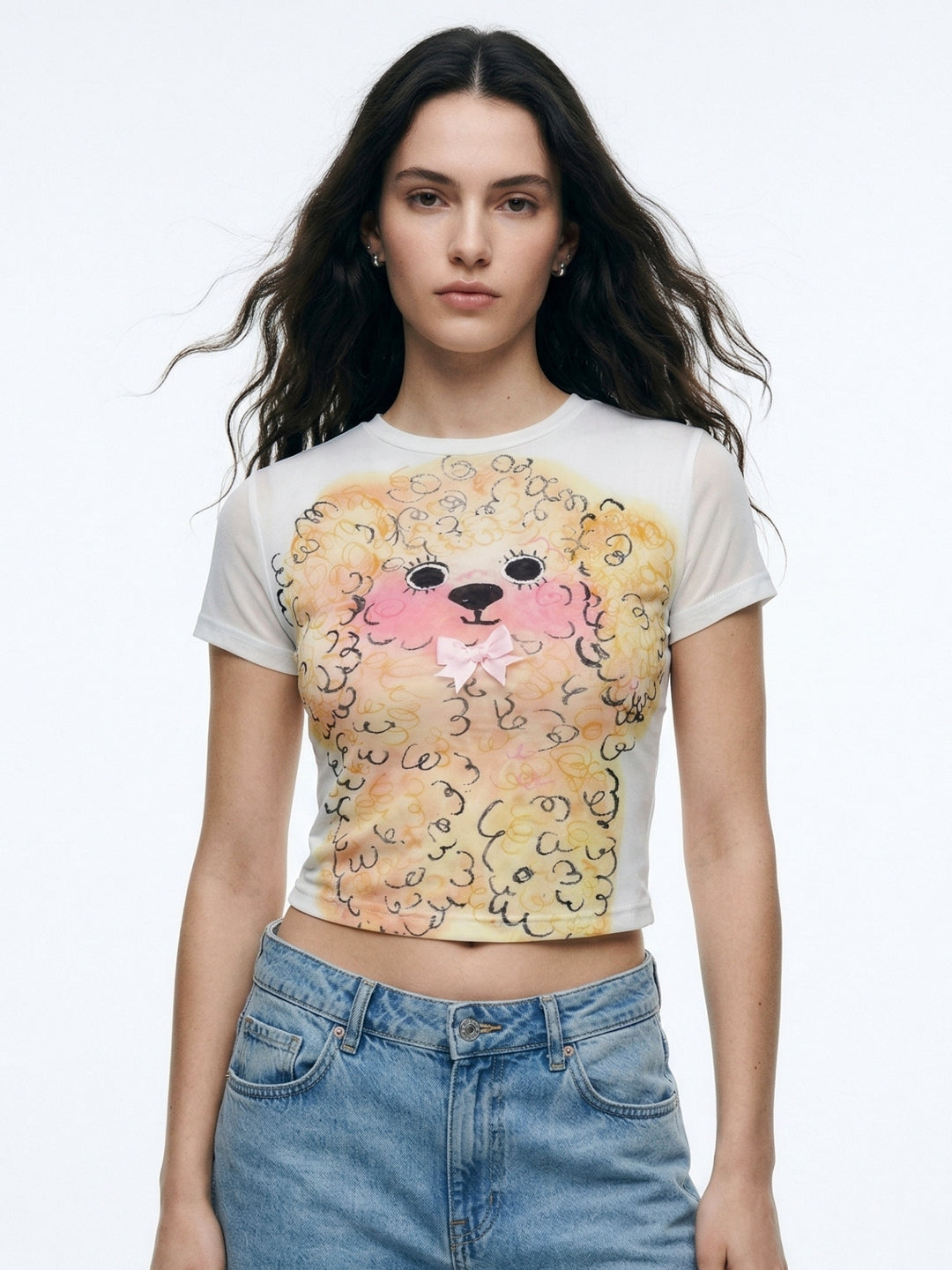 White Short Sleeve Printed Top