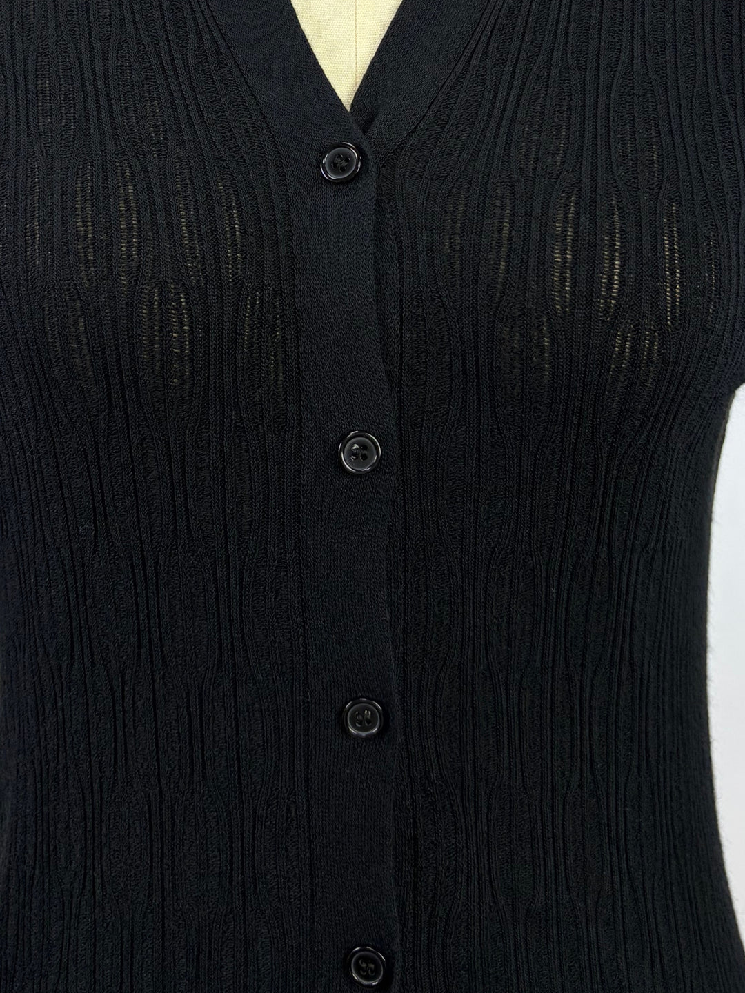 Black Abstract Textured Cardigan Styled Top