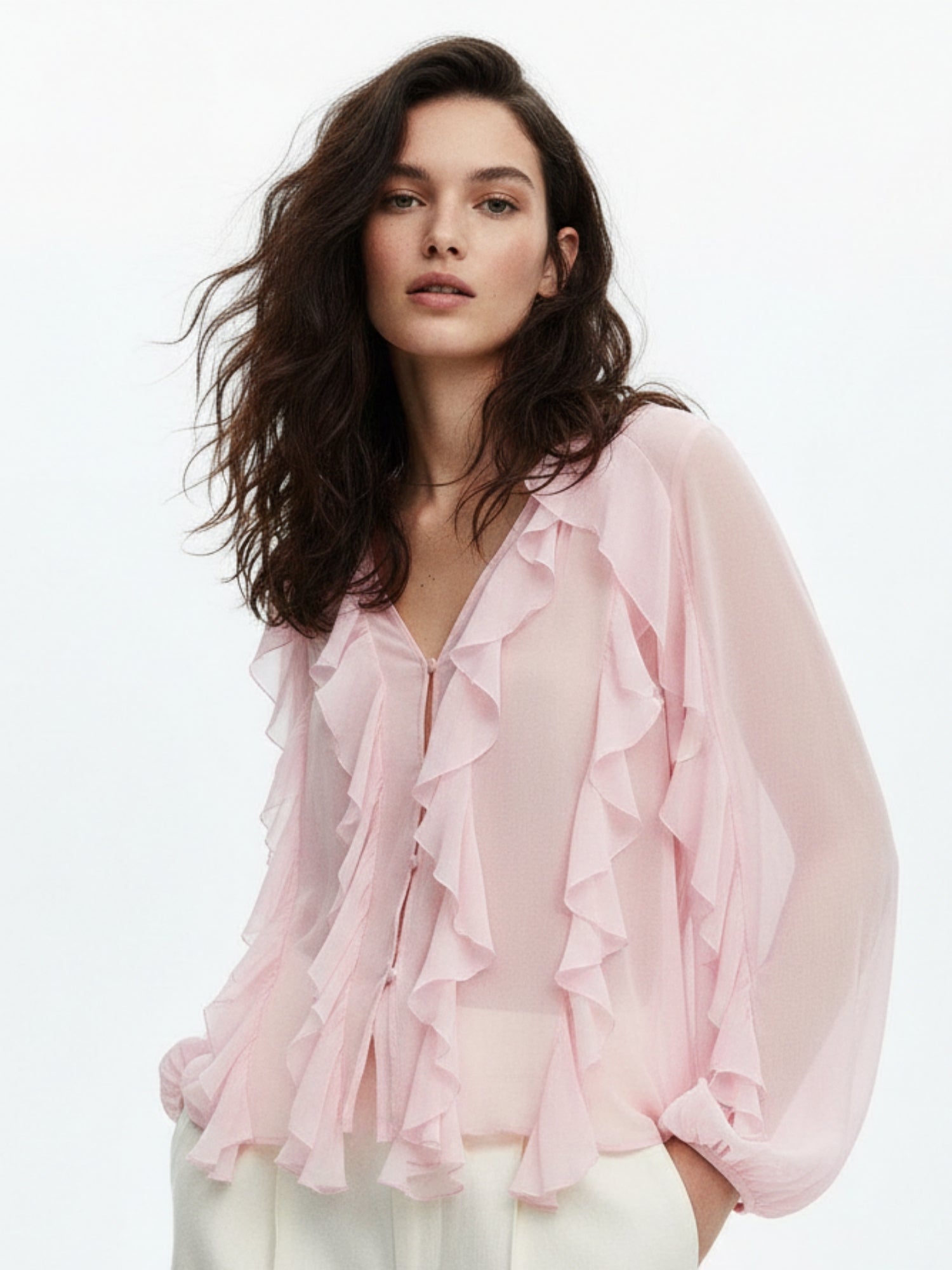 Pink Frill Printed Blouses