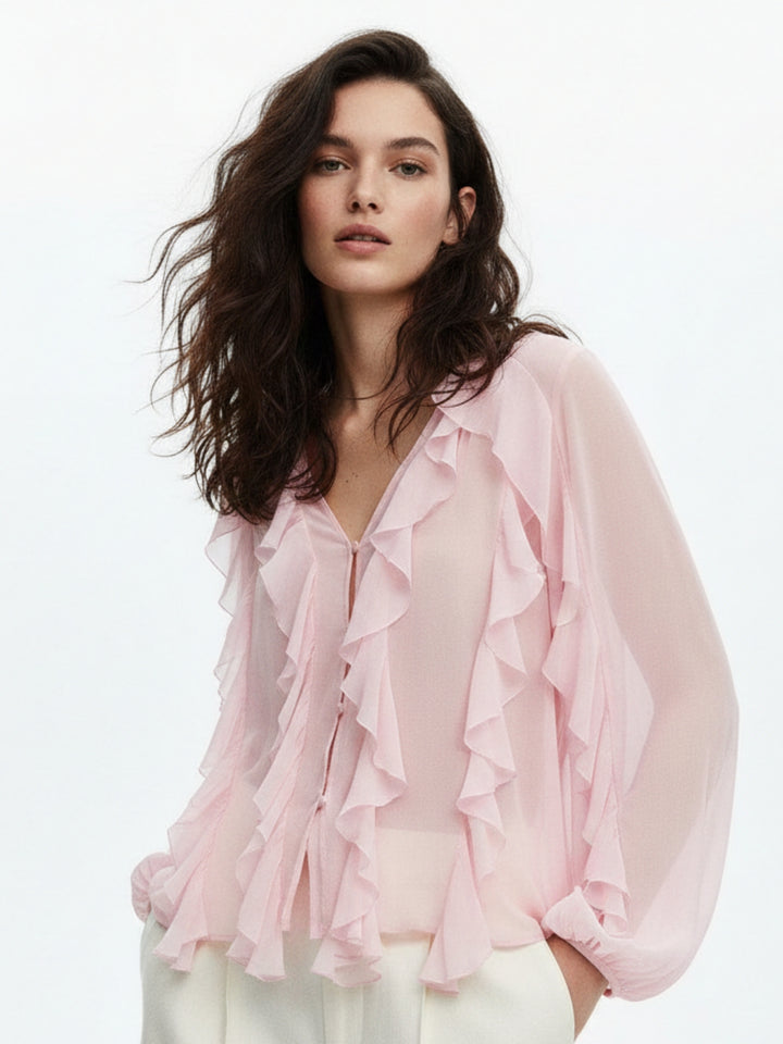 Pink Frill Printed Blouses