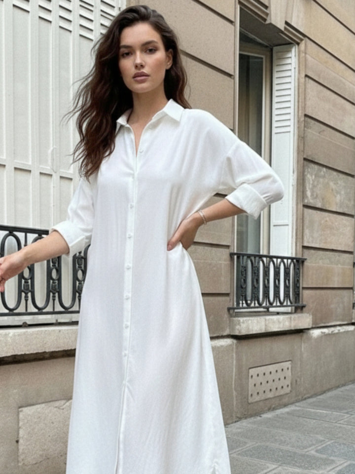 White Straight Fit Shirt Dress